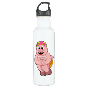 Pig at Jumping into Water 710 Ml Water Bottle