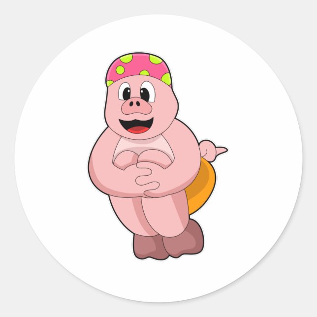 Pig at Jumping into Water Classic Round Sticker (Front)