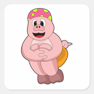 Pig at Jumping into Water Square Sticker