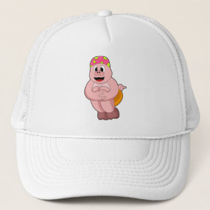 Pig at Jumping into Water Trucker Hat