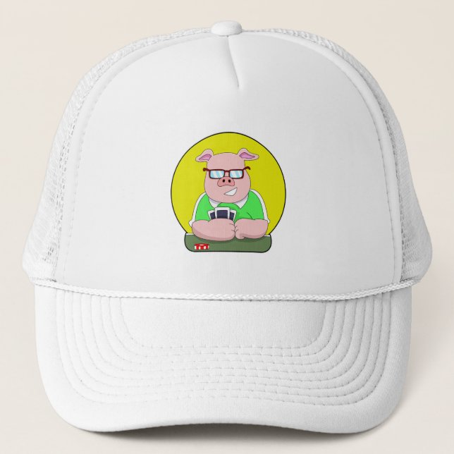 Pig at Poker with Cards Trucker Hat (Front)