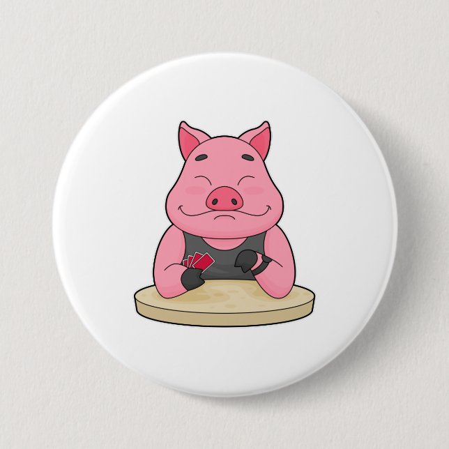Pig at Poker with Poker cards 7.5 Cm Round Badge (Front)