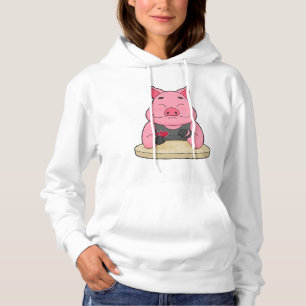 Pig at Poker with Poker cards Hoodie