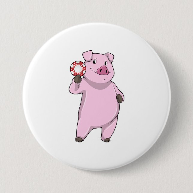 Pig at Poker with Poker chips 7.5 Cm Round Badge (Front)