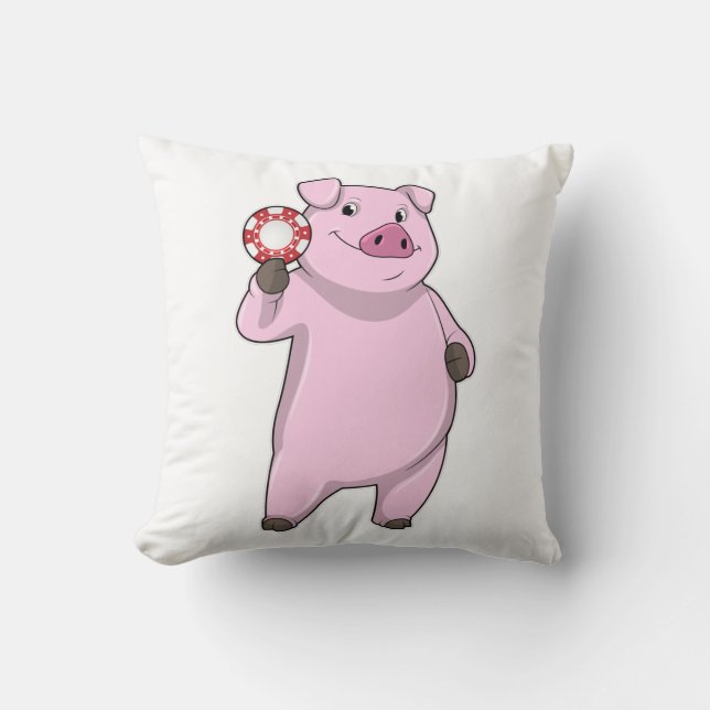 Pig at Poker with Poker chips Cushion (Front)