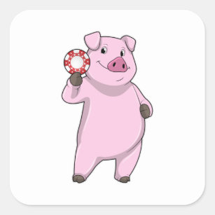 Pig at Poker with Poker chips Square Sticker