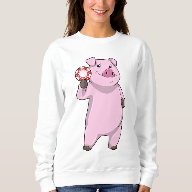 Pig at Poker with Poker chips Sweatshirt (Front)