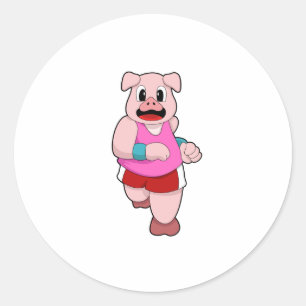 Pig at Running Classic Round Sticker