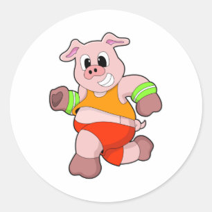 Pig at Running Classic Round Sticker