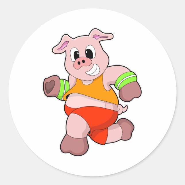 Pig at Running Classic Round Sticker (Front)