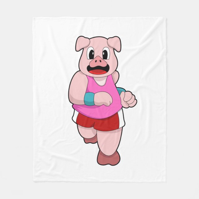 Pig at Running Fleece Blanket (Front)