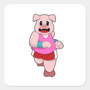 Pig at Running Square Sticker