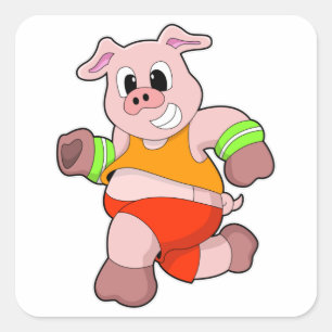 Pig at Running Square Sticker