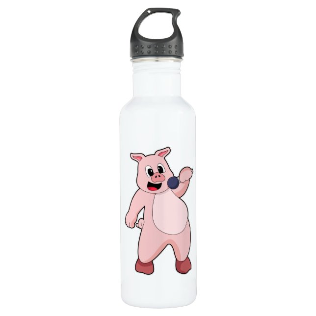 Pig at Singing with Microphone 710 Ml Water Bottle (Front)