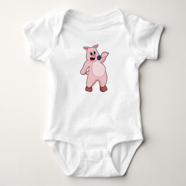 Pig at Singing with Microphone Baby Bodysuit (Front)