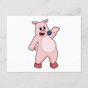 Pig at Singing with Microphone Postcard
