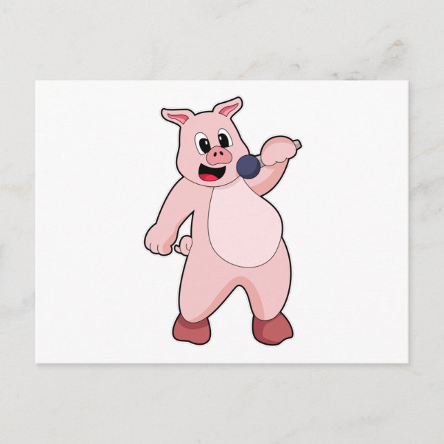 Pig at Singing with Microphone Postcard (Front)