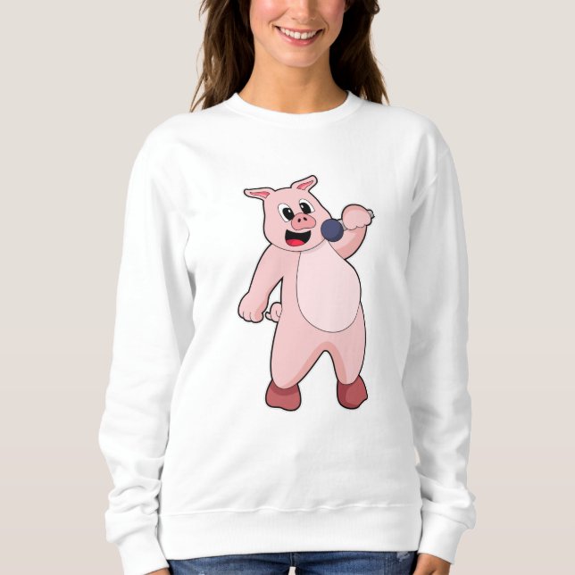 Pig at Singing with Microphone Sweatshirt (Front)