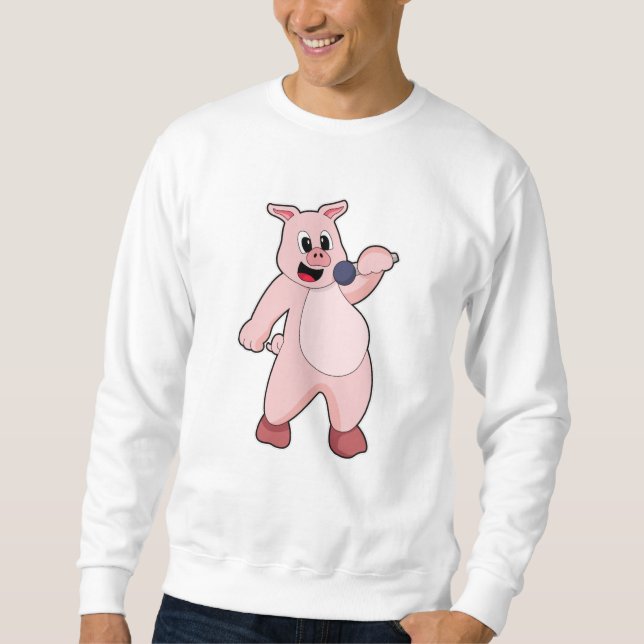Pig at Singing with Microphone Sweatshirt (Front)