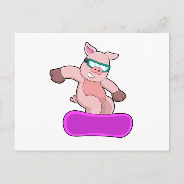 Pig at Snowboard Sports & Ski goggles Postcard (Front)