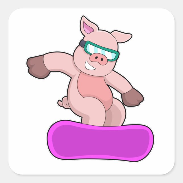 Pig at Snowboard Sports & Ski goggles Square Sticker (Front)