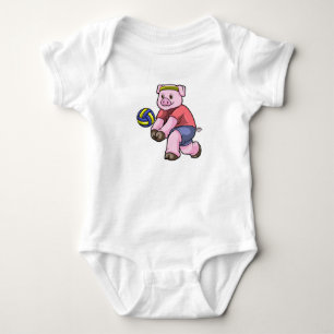 Pig at Sports with Volleyball Baby Bodysuit