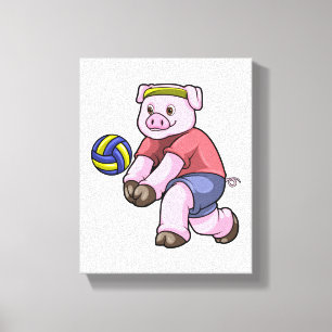 Pig at Sports with Volleyball Canvas Print