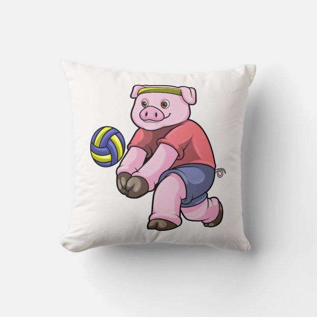 Pig at Sports with Volleyball Cushion (Front)