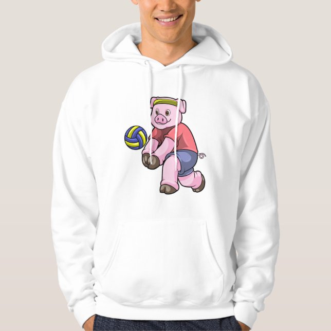 Pig at Sports with Volleyball Hoodie (Front)