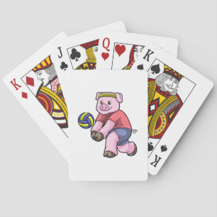 Pig at Sports with Volleyball Playing Cards