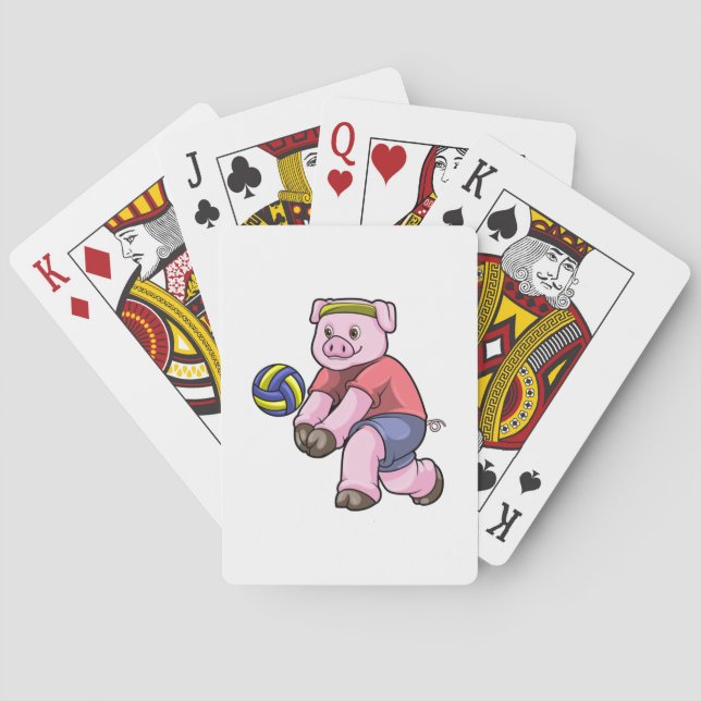 Pig at Sports with Volleyball Playing Cards (Back)