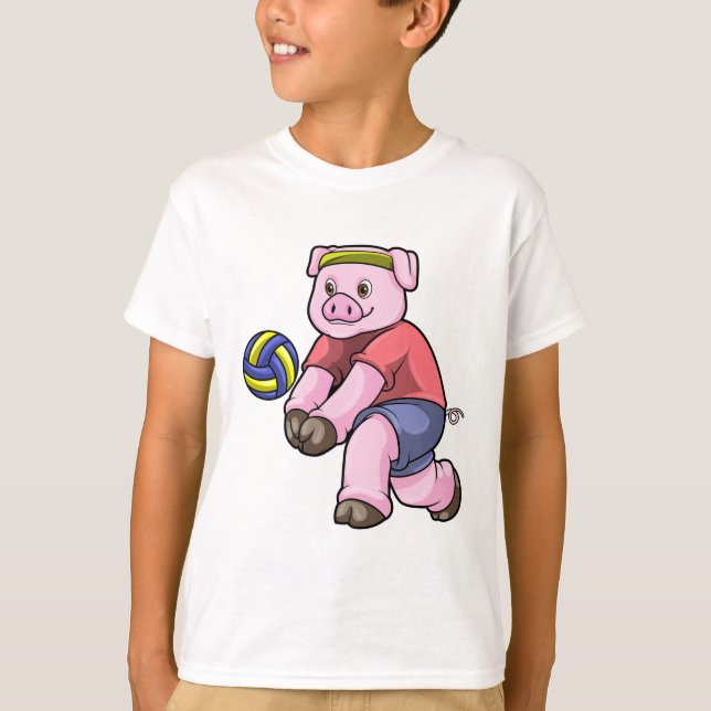 Pig at Sports with Volleyball T-Shirt (Front)