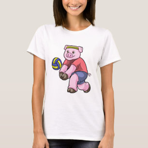 Pig at Sports with Volleyball T-Shirt