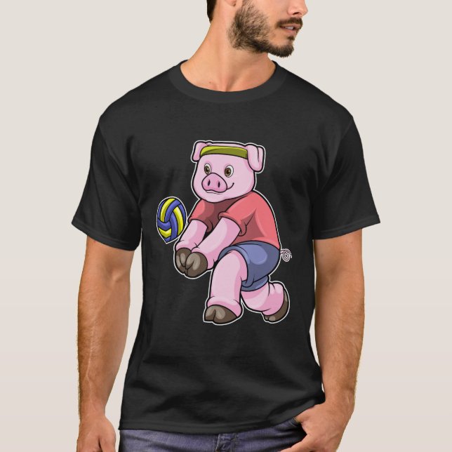 Pig at Sports with Volleyball T-Shirt (Front)