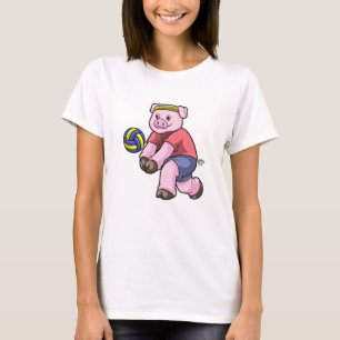 Pig at Sports with Volleyball T-Shirt