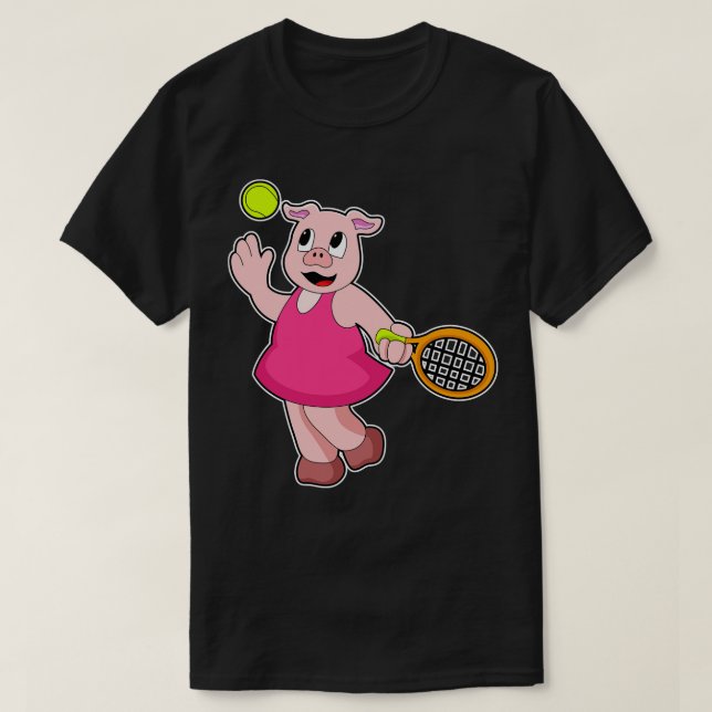 Pig at Tennis with Tennis racket 1 T-Shirt (Design Front)