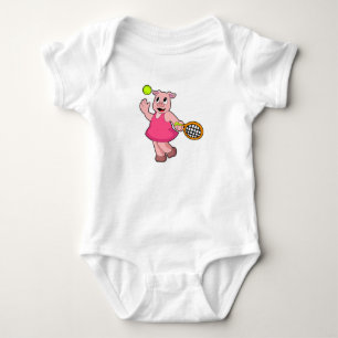 Pig at Tennis with Tennis racket Baby Bodysuit