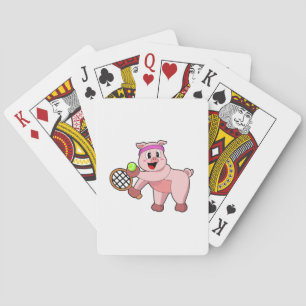 Pig at Tennis with Tennis racket Playing Cards