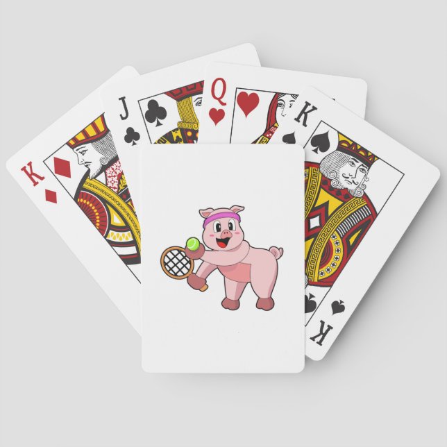 Pig at Tennis with Tennis racket Playing Cards (Back)
