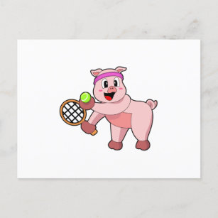 Pig at Tennis with Tennis racket Postcard