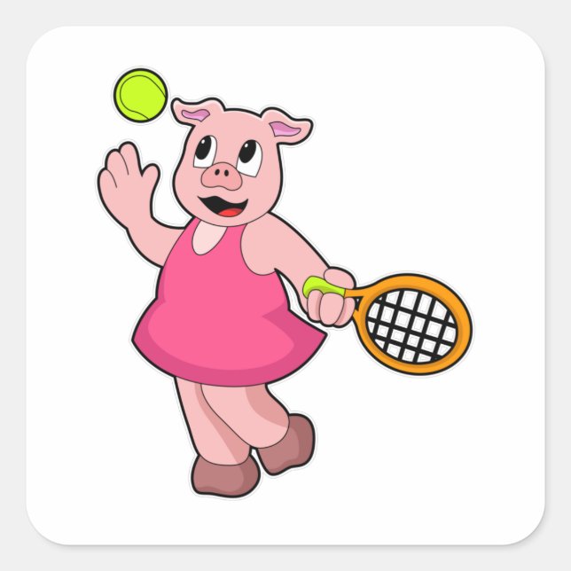 Pig at Tennis with Tennis racket Square Sticker (Front)