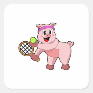 Pig at Tennis with Tennis racket Square Sticker