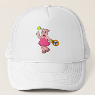 Pig at Tennis with Tennis racket Trucker Hat
