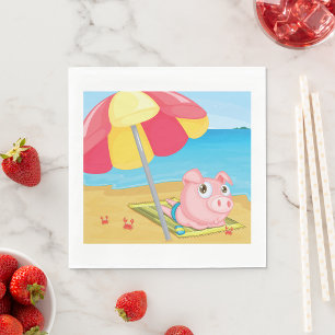 Pig At The Beach Paper Napkins