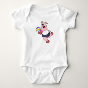 Pig at Volleyball Sports Baby Bodysuit