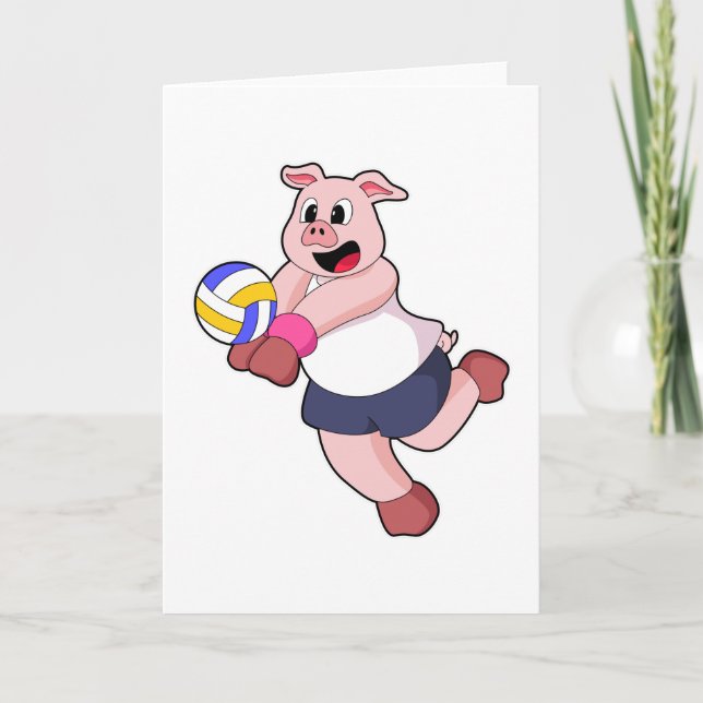 Pig at Volleyball Sports Card (Front)