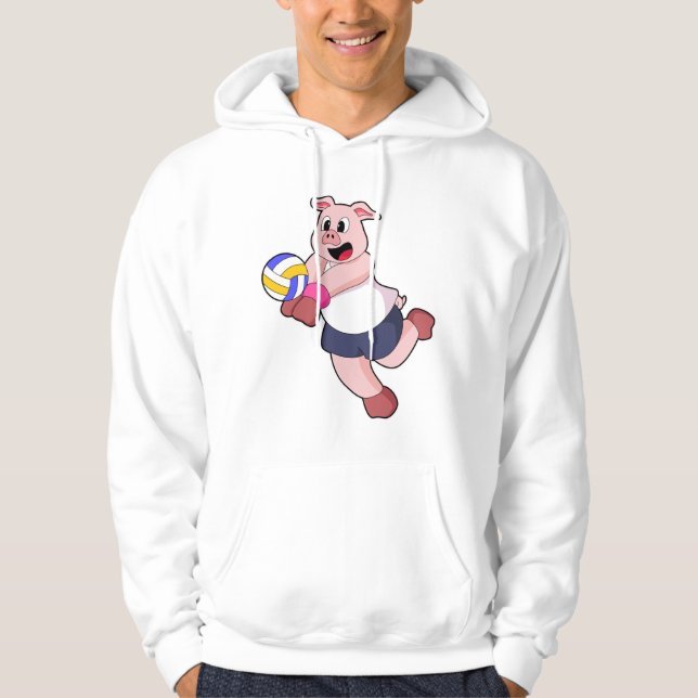 Pig at Volleyball Sports Hoodie (Front)