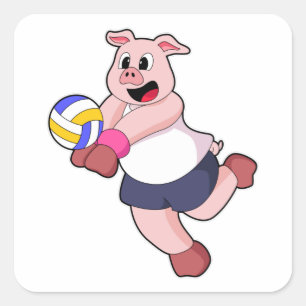Pig at Volleyball Sports Square Sticker