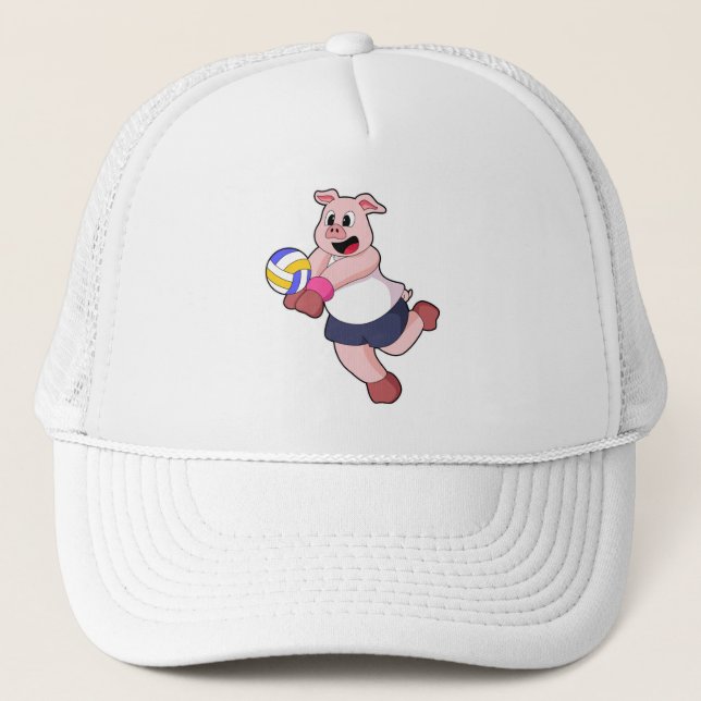 Pig at Volleyball Sports Trucker Hat (Front)