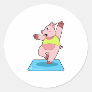 Pig at Yoga Fitness Classic Round Sticker